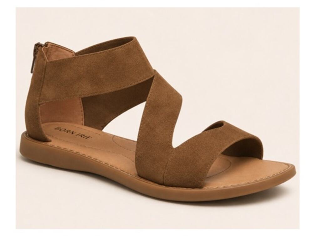 Born Irie Sandals Brown Suede Leather Strappy Flat Back Zip Womens Sz US 9M NWT